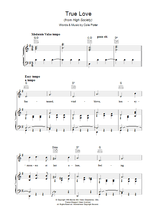 Bing Crosby True Love sheet music notes and chords. Download Printable PDF.