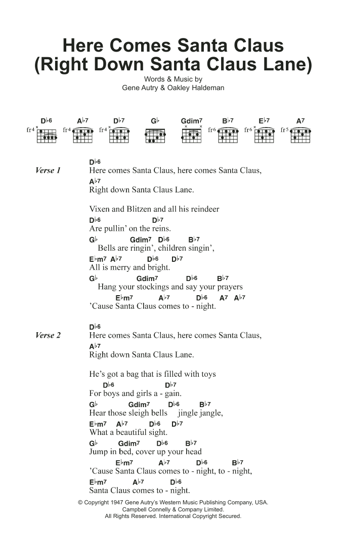 Bing Crosby Here Comes Santa Claus (Right Down Santa Claus Lane) sheet music notes and chords. Download Printable PDF.