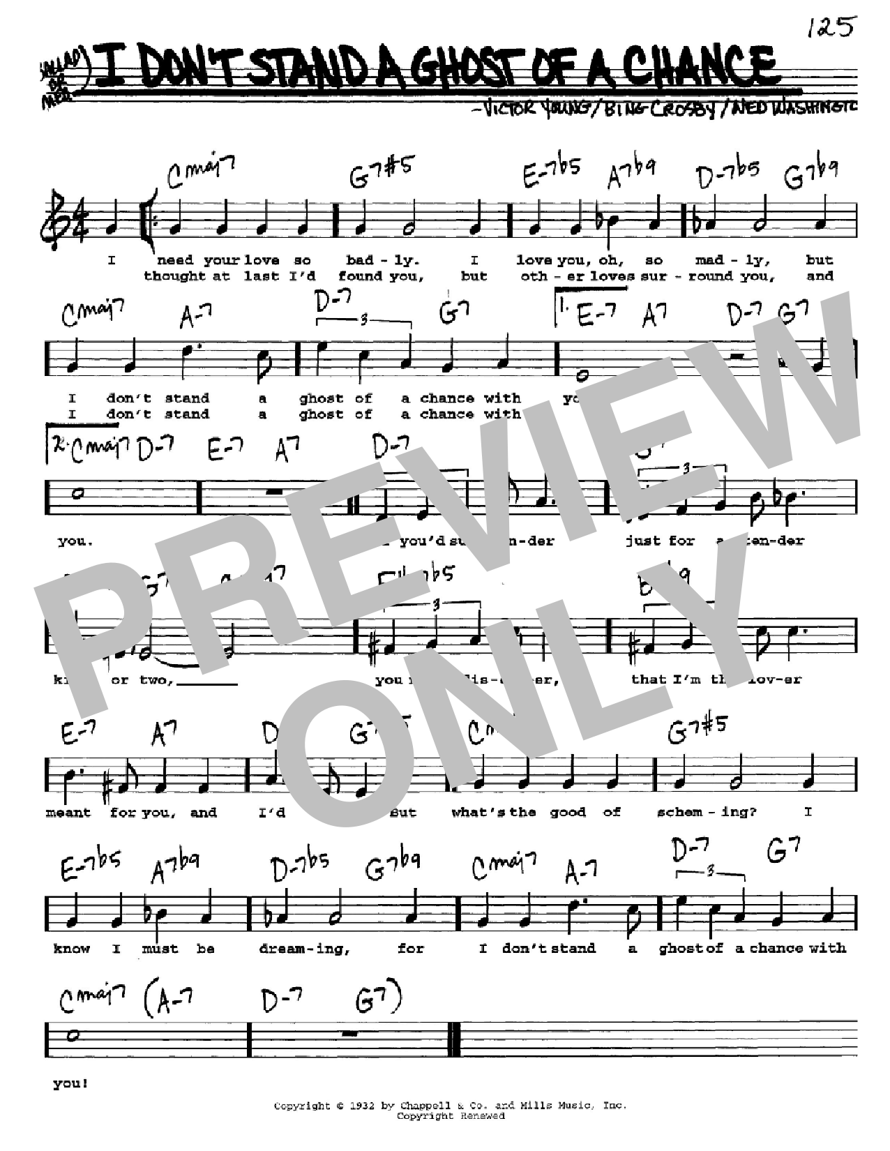 Bing Crosby I Don't Stand A Ghost Of A Chance sheet music notes and chords arranged for Real Book – Melody & Chords – C Instruments