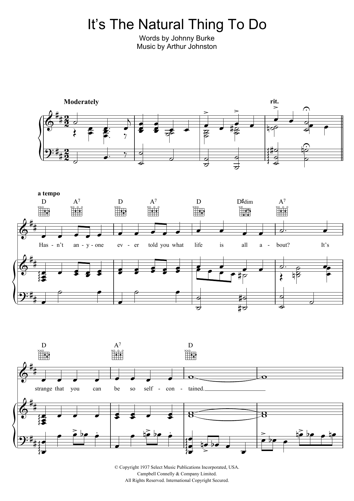 Learn to play Bing Crosby It's The Natural Thing To Do sheet music for Piano, Vocal & Guitar Chords in minutes. Price: 7.8900$ Bing Crosby It's The Natural Thing To Do sheet music notes and chords arranged for Piano, Vocal & Guitar Chords