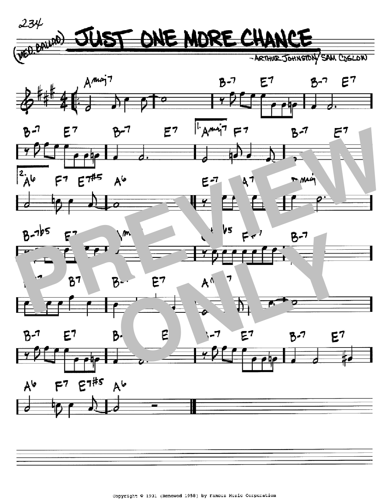 Bing Crosby Just One More Chance sheet music notes and chords arranged for Real Book – Melody & Chords – C Instruments