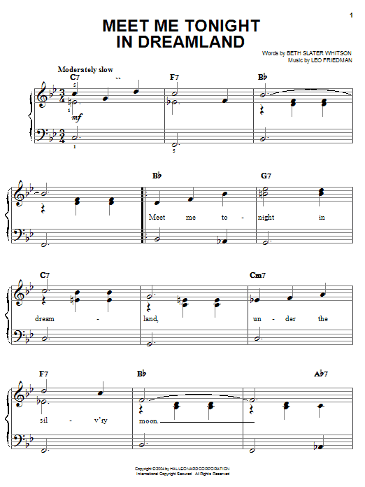 Bing Crosby Meet Me Tonight In Dreamland sheet music notes and chords. Download Printable PDF.