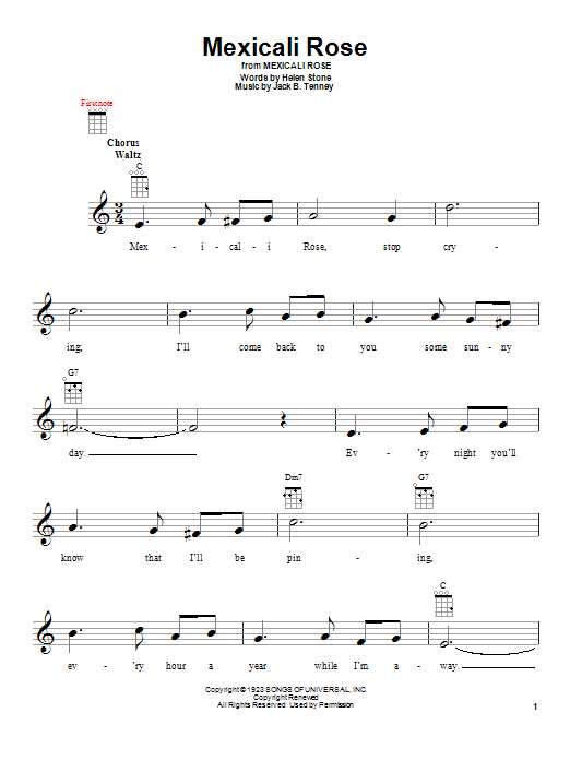 Learn to play Bing Crosby Mexicali Rose sheet music for Ukulele in minutes. Price: 5.9900$ Bing Crosby Mexicali Rose sheet music notes and chords arranged for Ukulele
