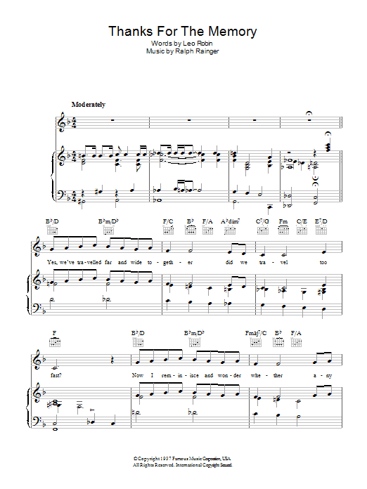 Bing Crosby Thanks For The Memory sheet music notes and chords. Download Printable PDF.