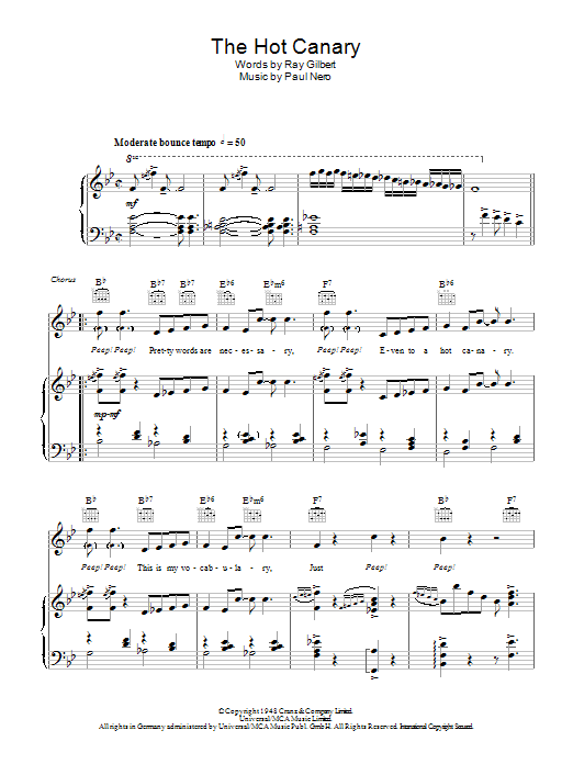 Learn to play Bing Crosby The Hot Canary sheet music for Piano, Vocal & Guitar Chords in minutes. Price: 7.8900$ Bing Crosby The Hot Canary sheet music notes and chords arranged for Piano, Vocal & Guitar Chords