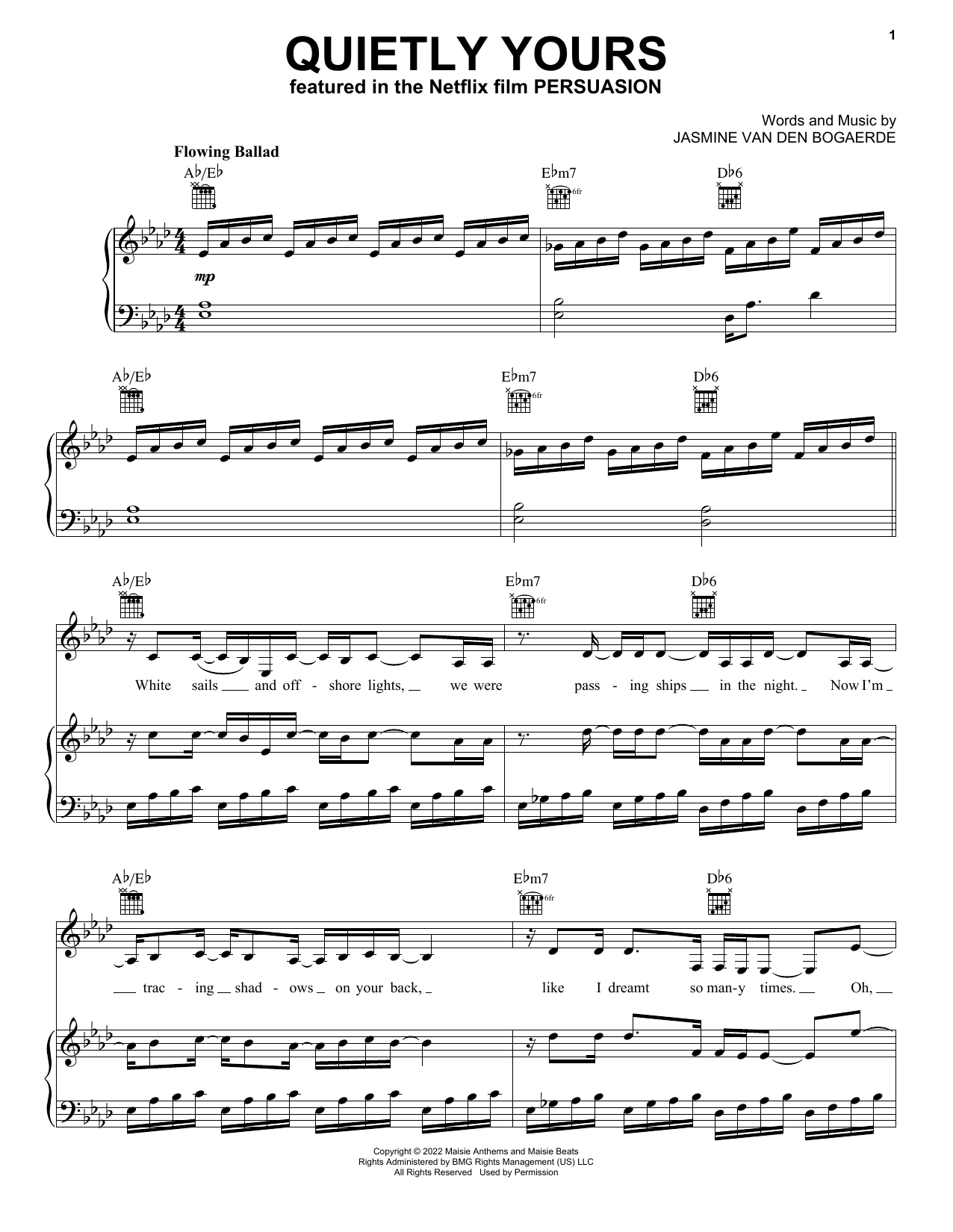 Birdy Quietly Yours (from Persuasion) sheet music notes and chords. Download Printable PDF.