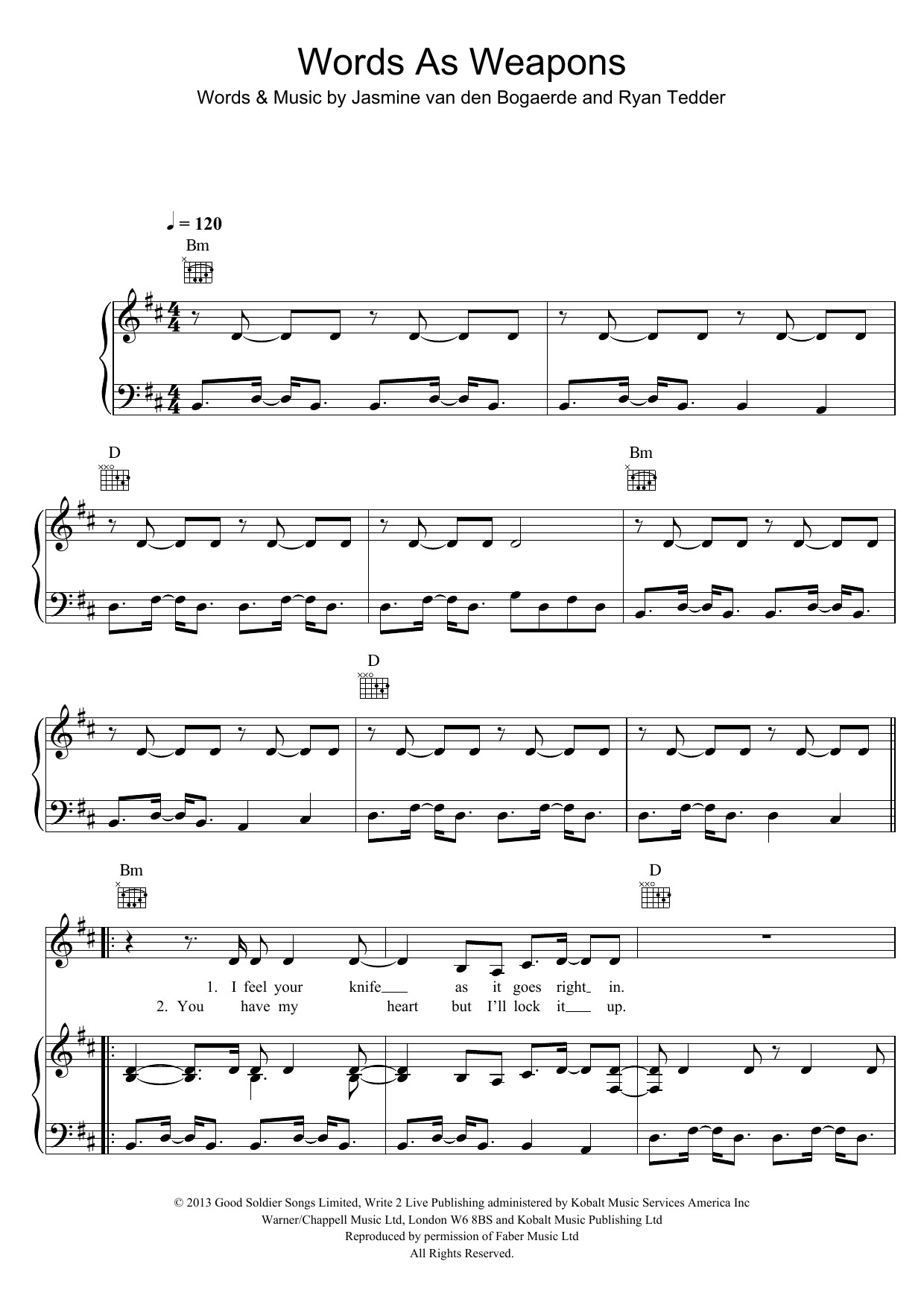 Learn to play Birdy Words As Weapons sheet music for Piano, Vocal & Guitar Chords in minutes. Price: 7.8900$ Birdy Words As Weapons sheet music notes and chords arranged for Piano, Vocal & Guitar Chords