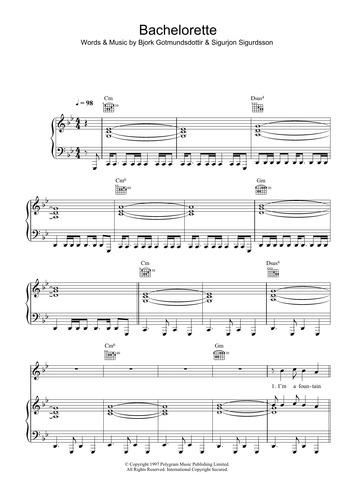 Bjork Bachelorette sheet music notes and chords. Download Printable PDF.