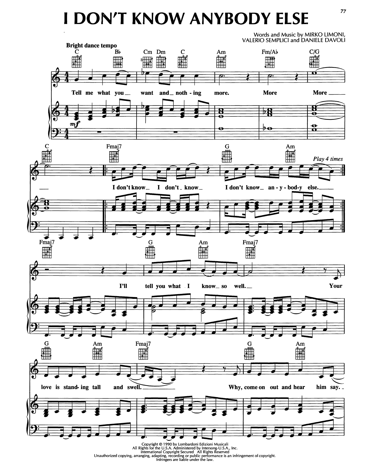 Learn to play Black Box I Don't Know Anybody Else sheet music for Piano, Vocal & Guitar Chords (Right-Hand Melody) in minutes. Price: 7.8900$ Black Box I Don't Know Anybody Else sheet music notes and chords arranged for Piano, Vocal & Guitar Chords (Right-Hand Melody)