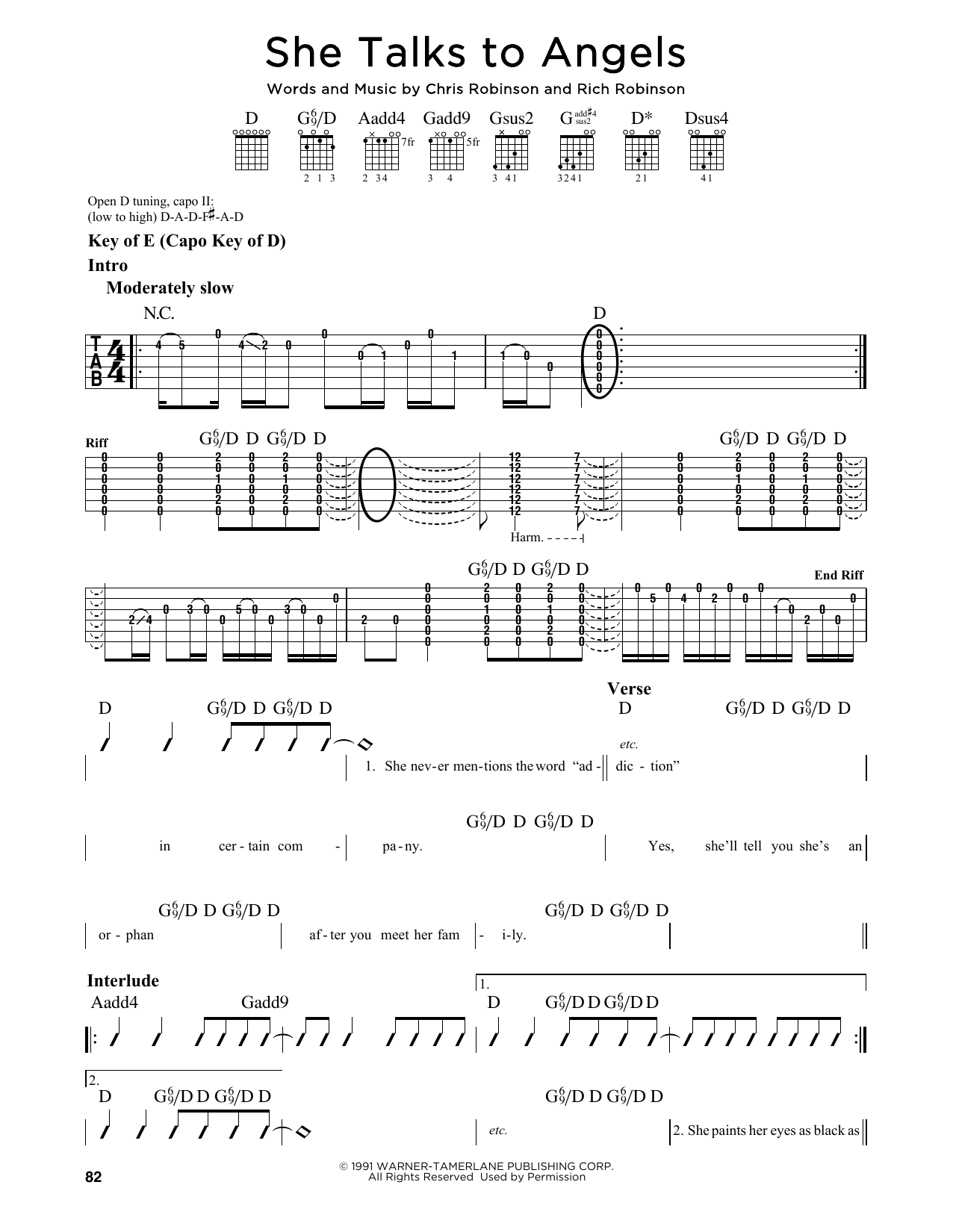 The Black Crowes She Talks To Angels sheet music notes and chords. Download Printable PDF.