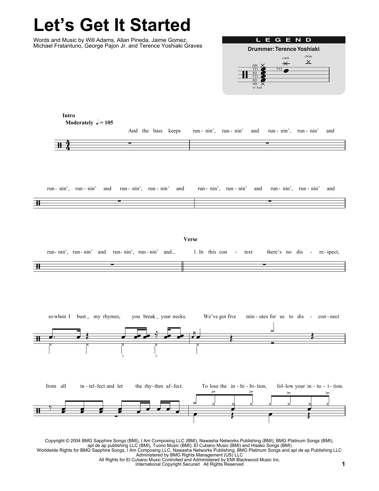 Black Eyed Peas Let's Get It Started sheet music notes and chords arranged for Easy Bass Tab