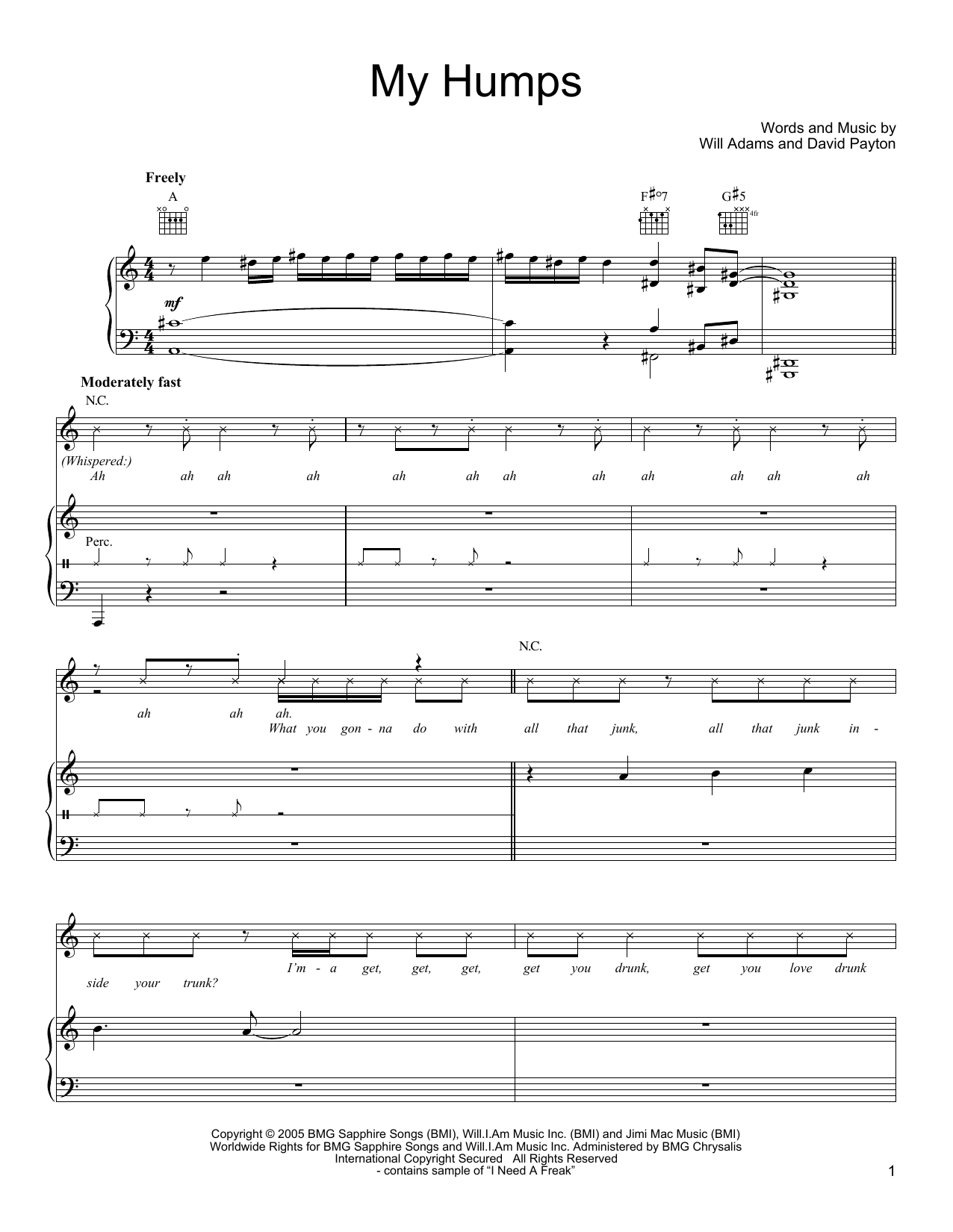 Learn to play Black Eyed Peas My Humps sheet music for Piano, Vocal & Guitar Chords (Right-Hand Melody) in minutes. Price: 7.8900$ Black Eyed Peas My Humps sheet music notes and chords arranged for Piano, Vocal & Guitar Chords (Right-Hand Melody)