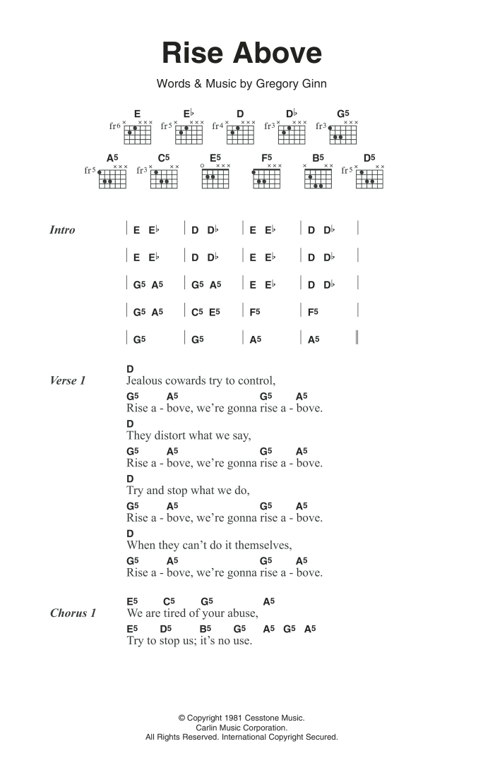 Black Flag Rise Above sheet music notes and chords. Download Printable PDF.