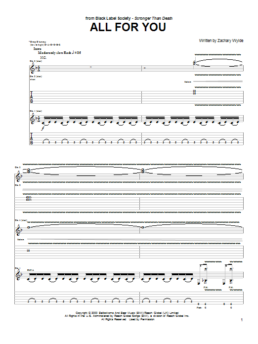 Learn to play Black Label Society All For You sheet music for Guitar Tab in minutes. Price: 7.8900$ Black Label Society All For You sheet music notes and chords arranged for Guitar Tab