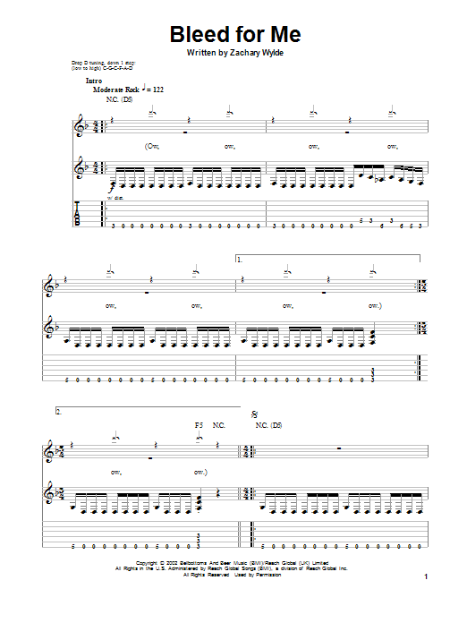 Zakk Wylde Bleed For Me sheet music notes and chords. Download Printable PDF.