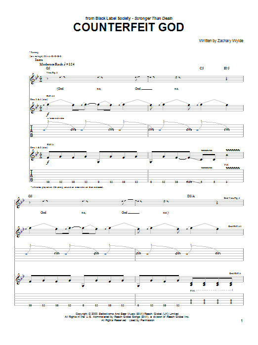 Learn to play Black Label Society Counterfeit God sheet music for Guitar Tab in minutes. Price: 7.8900$ Black Label Society Counterfeit God sheet music notes and chords arranged for Guitar Tab
