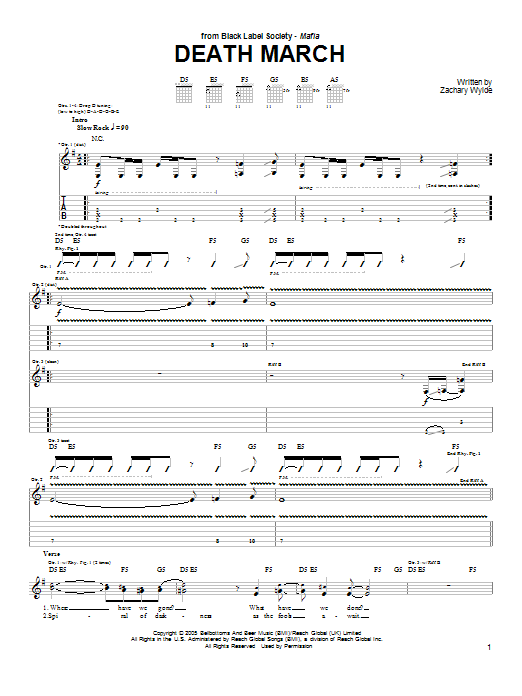 Learn to play Black Label Society Death March sheet music for Guitar Tab in minutes. Price: 7.8900$ Black Label Society Death March sheet music notes and chords arranged for Guitar Tab