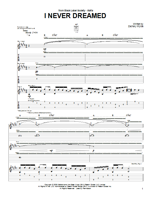 Learn to play Black Label Society I Never Dreamed sheet music for Guitar Tab in minutes. Price: 7.8900$ Black Label Society I Never Dreamed sheet music notes and chords arranged for Guitar Tab