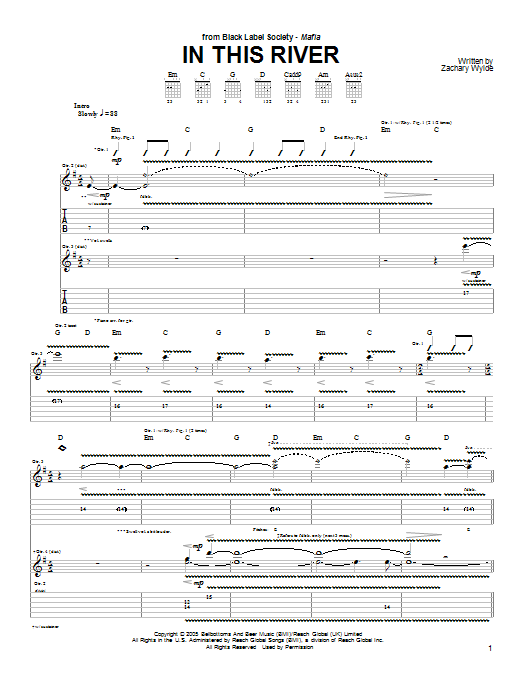 Learn to play Black Label Society In This River sheet music for Guitar Tab in minutes. Price: 7.8900$ Black Label Society In This River sheet music notes and chords arranged for Guitar Tab