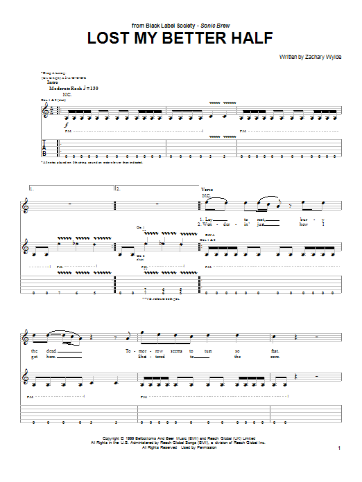 Learn to play Black Label Society Lost My Better Half sheet music for Guitar Tab in minutes. Price: 7.8900$ Black Label Society Lost My Better Half sheet music notes and chords arranged for Guitar Tab