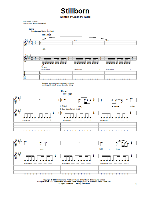 Black Label Society Stillborn sheet music notes and chords. Download Printable PDF.