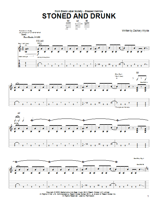 Learn to play Black Label Society Stoned And Drunk sheet music for Guitar Tab in minutes. Price: 7.8900$ Black Label Society Stoned And Drunk sheet music notes and chords arranged for Guitar Tab