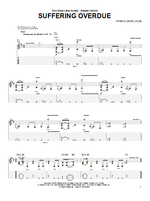 Learn to play Black Label Society Suffering Overdue sheet music for Guitar Tab in minutes. Price: 7.8900$ Black Label Society Suffering Overdue sheet music notes and chords arranged for Guitar Tab