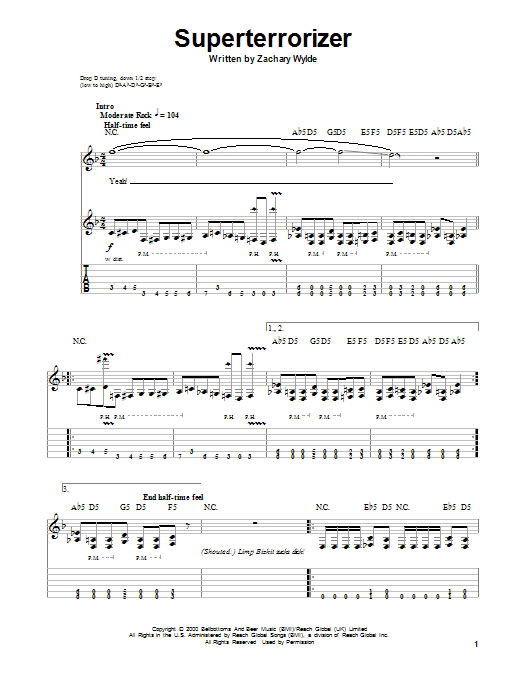 Black Label Society Superterrorizer sheet music notes and chords. Download Printable PDF.