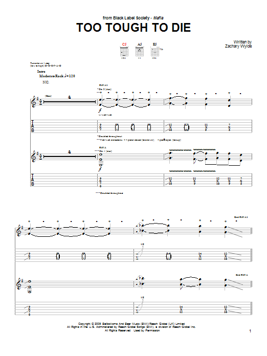Learn to play Black Label Society Too Tough To Die sheet music for Guitar Tab in minutes. Price: 7.8900$ Black Label Society Too Tough To Die sheet music notes and chords arranged for Guitar Tab