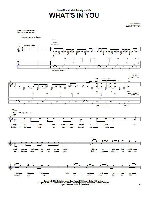 Learn to play Black Label Society What's In You sheet music for Guitar Tab in minutes. Price: 7.8900$ Black Label Society What's In You sheet music notes and chords arranged for Guitar Tab