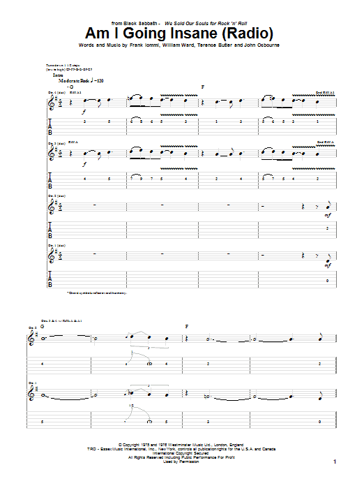 Learn to play Black Sabbath Am I Going Insane (Radio) sheet music for Guitar Tab in minutes. Price: 7.8900$ Black Sabbath Am I Going Insane (Radio) sheet music notes and chords arranged for Guitar Tab