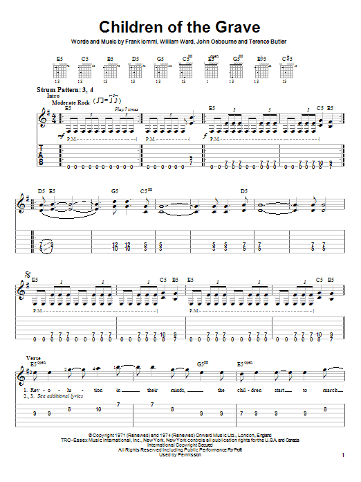 Black Sabbath Children Of The Grave sheet music notes and chords. Download Printable PDF.