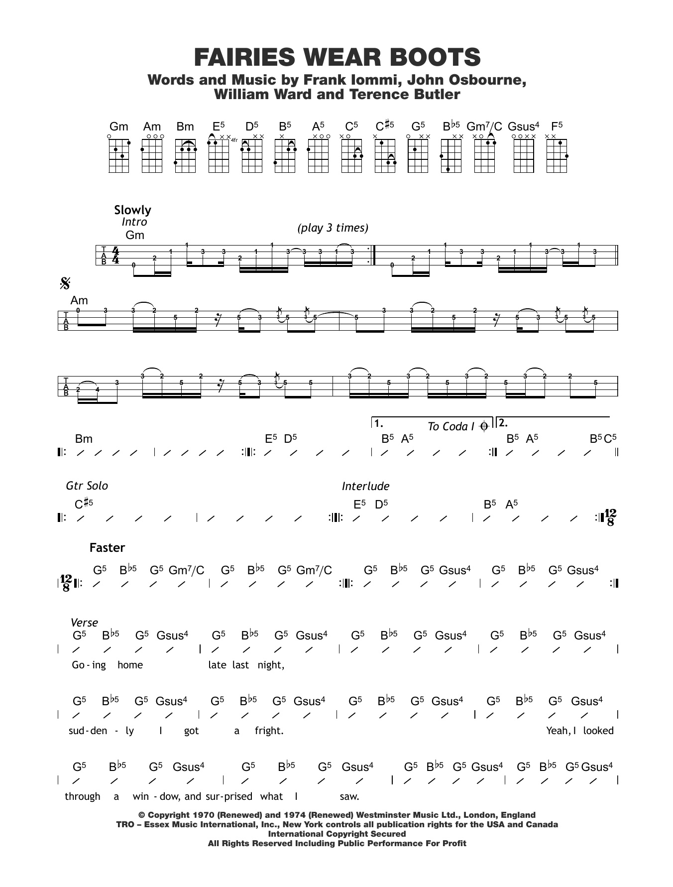 Black Sabbath Fairies Wear Boots sheet music notes and chords arranged for Ukulele Chords/Lyrics