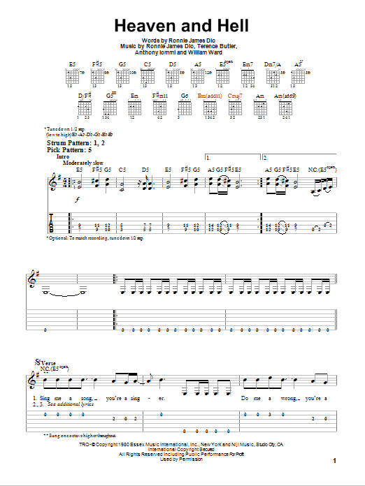 Black Sabbath Heaven And Hell sheet music notes and chords. Download Printable PDF.