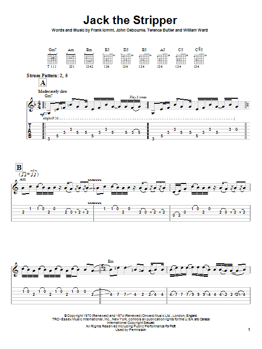 Black Sabbath Jack The Stripper sheet music notes and chords. Download Printable PDF.