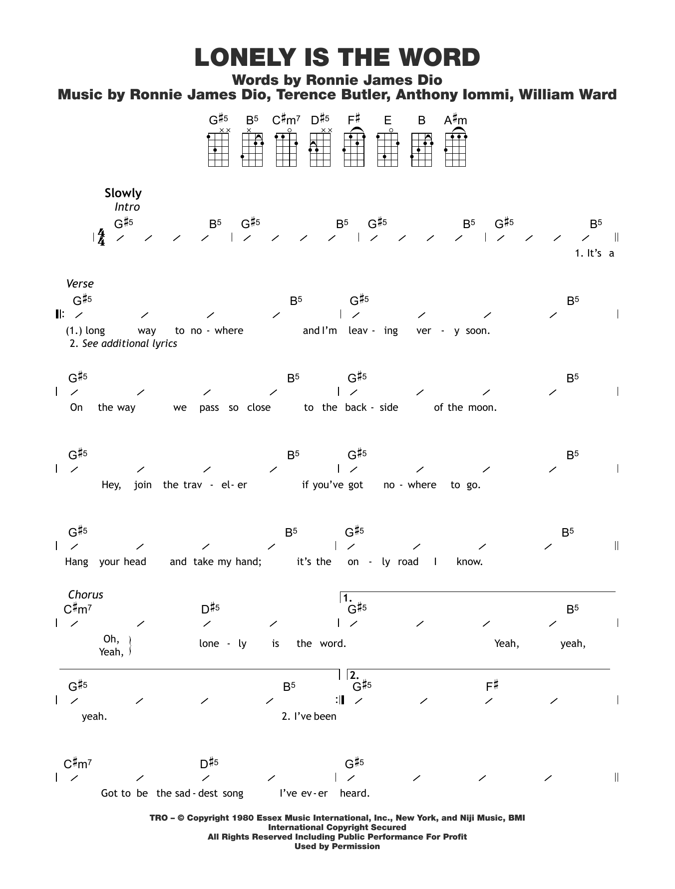 Learn to play Black Sabbath Lonely Is The Word sheet music for Ukulele Chords/Lyrics in minutes. Price: 4.4900$ Black Sabbath Lonely Is The Word sheet music notes and chords arranged for Ukulele Chords/Lyrics