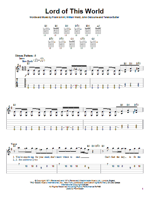 Black Sabbath Lord Of This World sheet music notes and chords. Download Printable PDF.