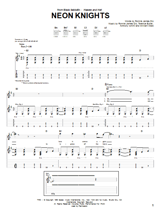 Black Sabbath Neon Knights sheet music notes and chords arranged for Ukulele Chords/Lyrics