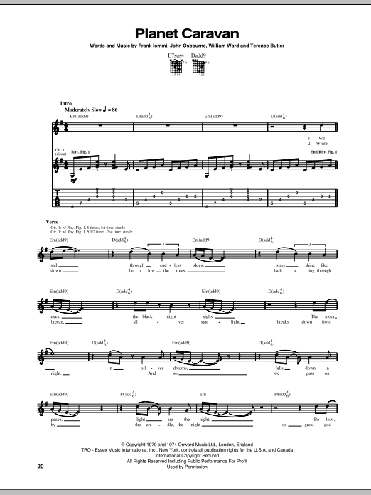 Black Sabbath Planet Caravan sheet music notes and chords. Download Printable PDF.