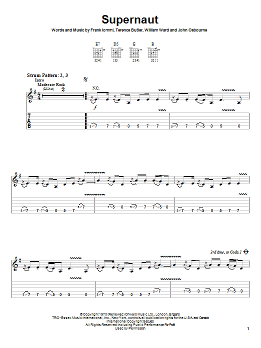 Black Sabbath Supernaut sheet music notes and chords. Download Printable PDF.