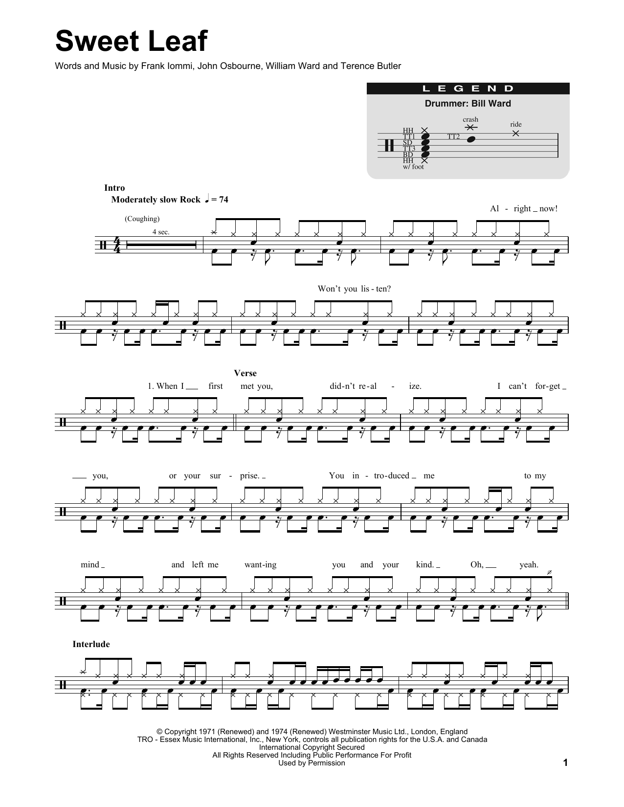 Black Sabbath Sweet Leaf sheet music notes and chords. Download Printable PDF.