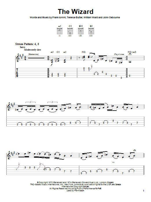 Black Sabbath The Wizard sheet music notes and chords. Download Printable PDF.