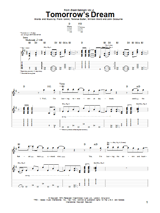 Learn to play Black Sabbath Tomorrow's Dream sheet music for Guitar Tab in minutes. Price: 7.8900$ Black Sabbath Tomorrow's Dream sheet music notes and chords arranged for Guitar Tab