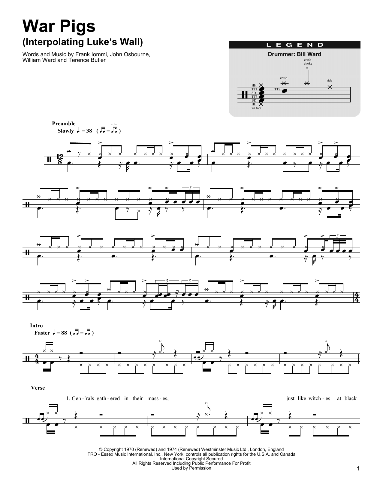 Black Sabbath War Pigs (Interpolating Luke's Wall) sheet music notes and chords. Download Printable PDF.