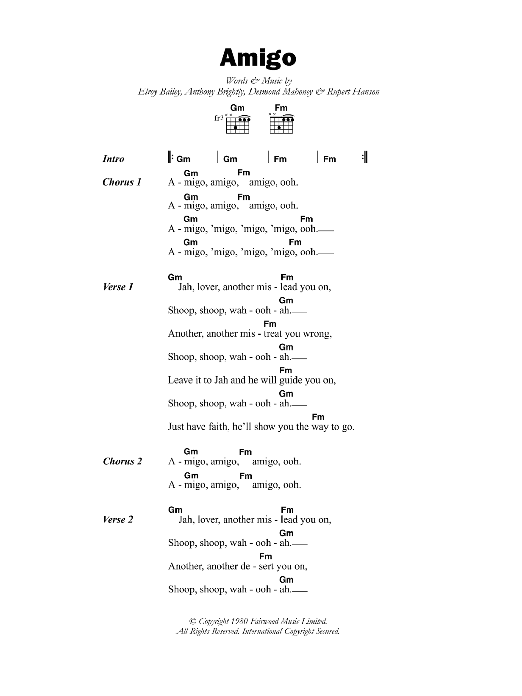 Black Slate Amigo sheet music notes and chords. Download Printable PDF.