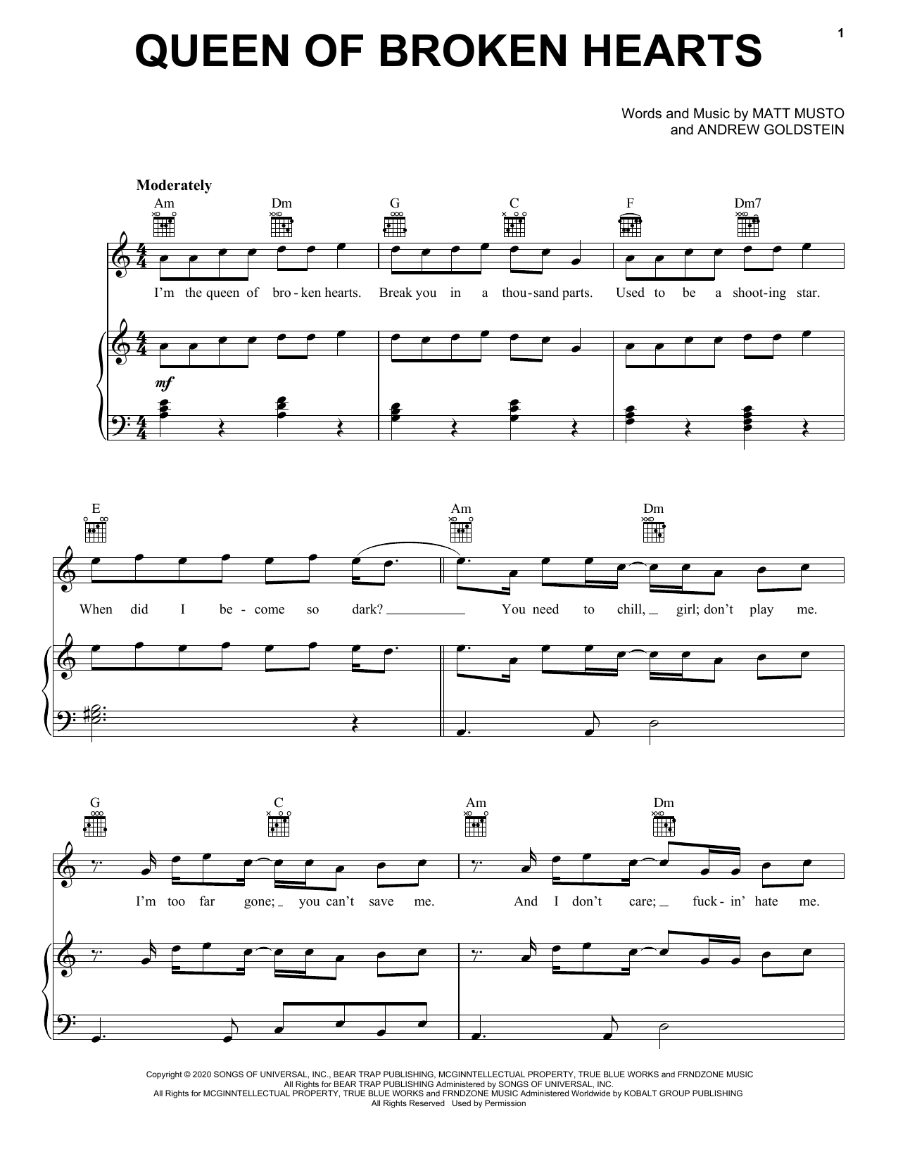 blackbear queen of broken hearts sheet music notes and chords. Download Printable PDF.