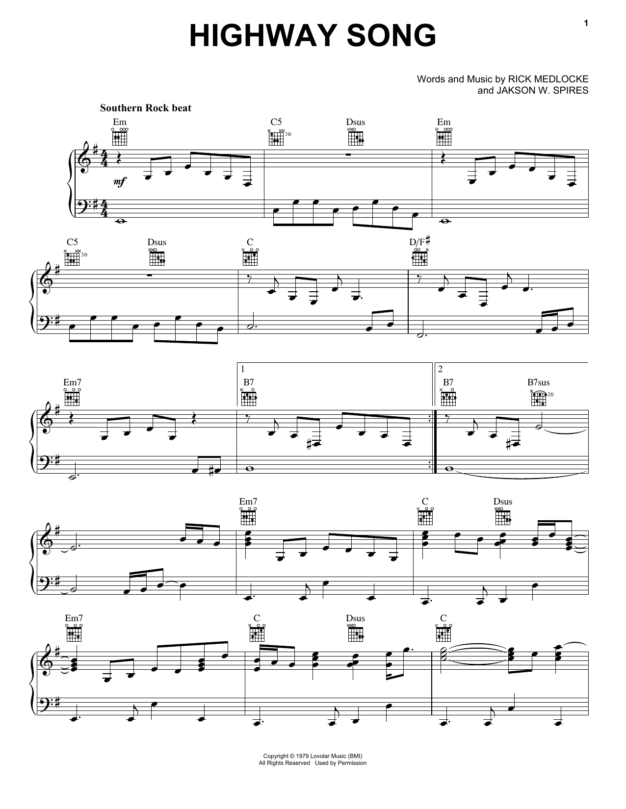 Blackfoot Highway Song sheet music notes and chords. Download Printable PDF.