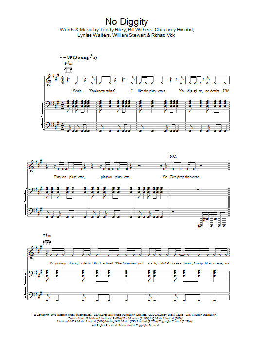 Blackstreet No Diggity sheet music notes and chords. Download Printable PDF.