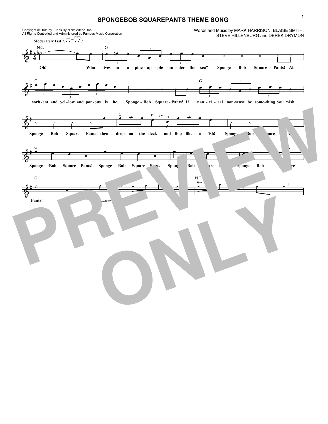 Mark Harrison SpongeBob SquarePants Theme Song sheet music notes and chords. Download Printable PDF.