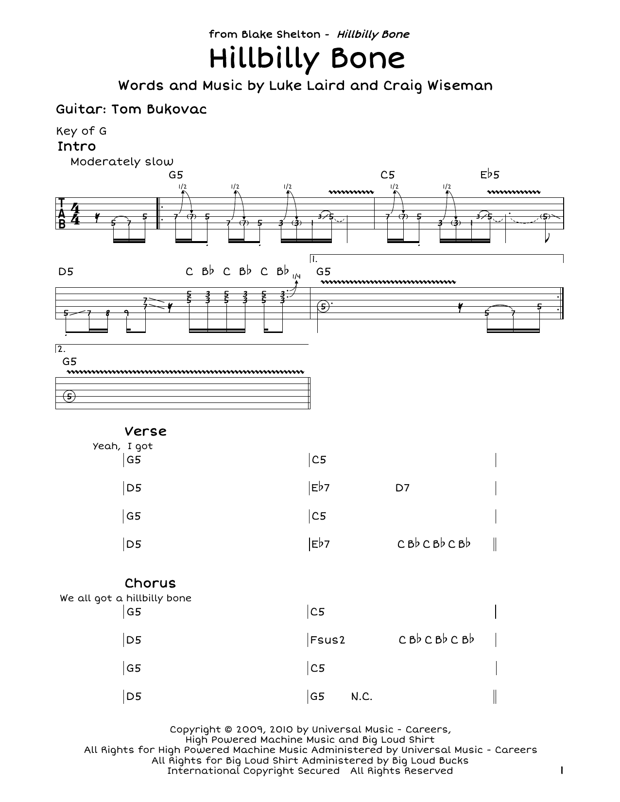 Blake Shelton Hillbilly Bone (feat. Trace Adkins) sheet music notes and chords. Download Printable PDF.